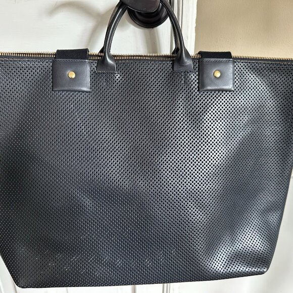 Clare V. Le Zip Sac in Black Perf Leather w/Black  Cotton Webbing Straps - Picture 7 of 9